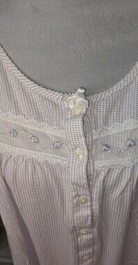 Vintage Cottagecore Amanda Stewart Purple Gingham Nightgown Size Medium Cotton